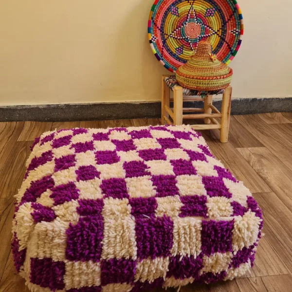Handmade Moroccan Pouf – Vibrant Checkerboard Ottoman