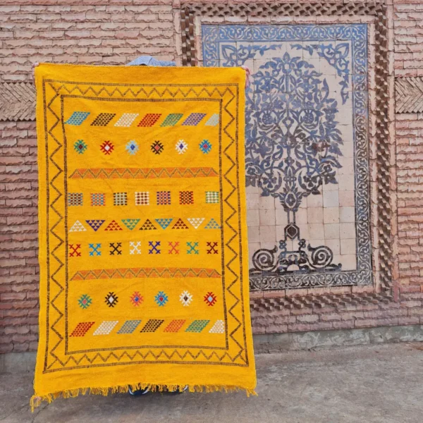Yellow Berber Kilim Rug 3.1 x 4.7 FT