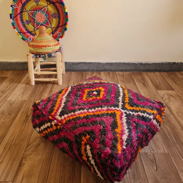 Handmade Moroccan Berber Pouf – Vintage Tribal Floor Cushion