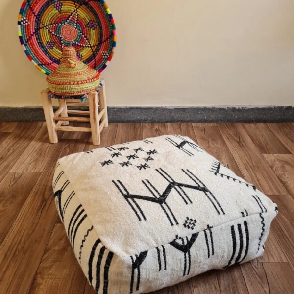 Handmade Moroccan Berber Pouf – Unique Vintage Ottoman