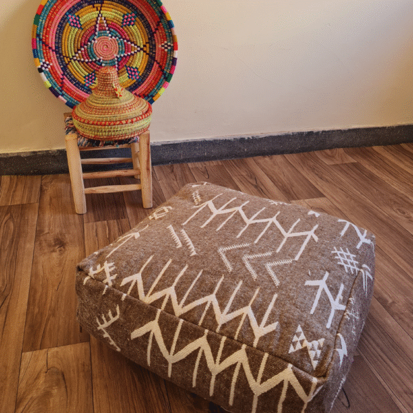 Handmade Moroccan Mud Cloth Pouf – One-of-a-Kind Vintage Berber Ottoman2