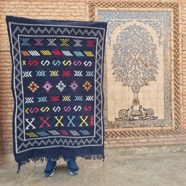 Ethnic Black Moroccan Rug 3.2 x 4.7 FT