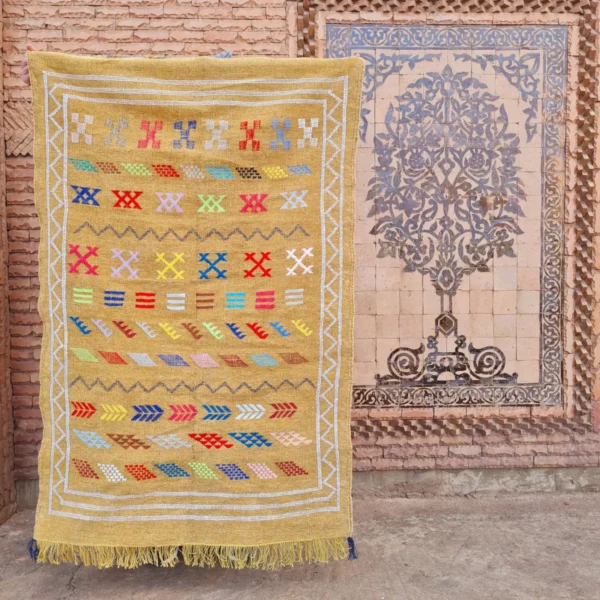 Golden Berber Kilim Rug 3.1 x 5 FT