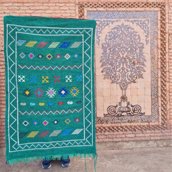 green Moroccan Berber kilim rug   3 x 5 FT
