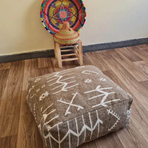 Handmade Moroccan Mud Cloth Pouf – One-of-a-Kind Vintage Berber Ottoman