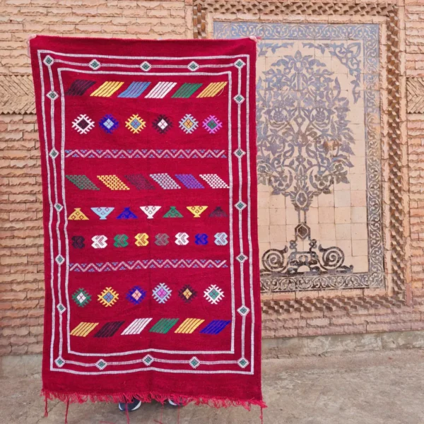 Red Moroccan Berber kilim rug   3 x 5 FT