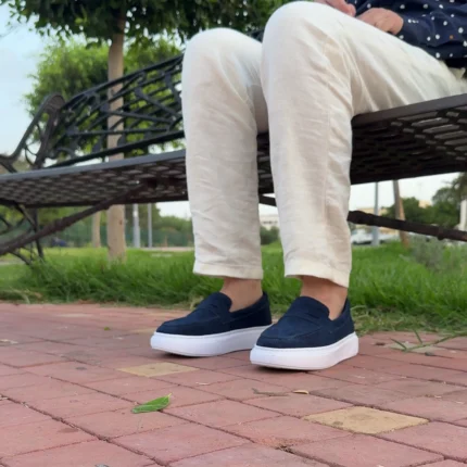 DONYDIOF Mocassin Casual en Daim (Bleu Marin)