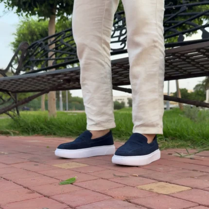 DONYDIOF Mocassin Casual en Daim (Bleu Marin)